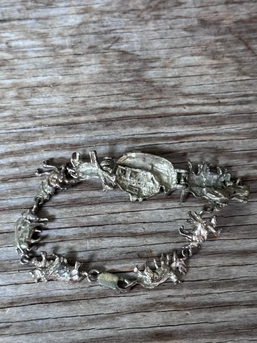 Vintage Sterling Silver Noahs Ark Animal Charm Bracelet 925 Biblical 11.13g 7" - Picture 7 of 8